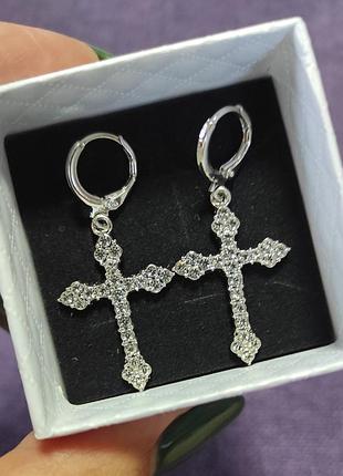 Сережки хрести серьги крести стрази 925 3
