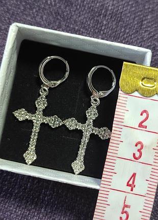 Сережки хрести серьги крести стрази 925 4