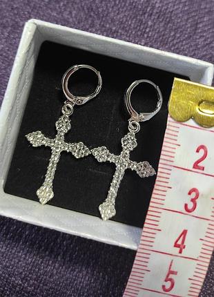 Сережки хрести серьги крести стрази 925 5