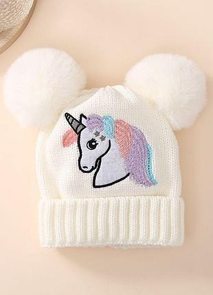 Шапка дитяча 🦄 єдиноріг 1-5р молочний