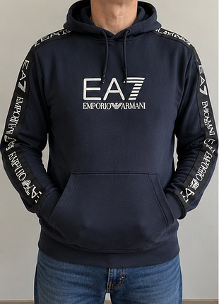 Мужское худи ea7 emporio armani с капюшоном темно-синее l