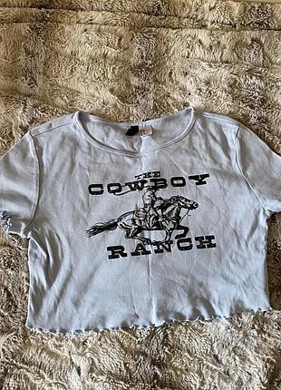 Укорочена футболка кроп-топ h&m divided з принтом "the cowboy ranch", розмір m