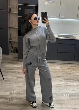 Жіночий спортивний костюм chrome hearts сірий універсальний