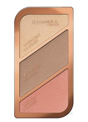 Rimmel kate sculpting palette 002 coral glow — скульптор, рум’яна, хайлайтер 3в1
