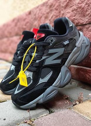 Женские кроссовки new balance 9069 black grey 1950 беланс серого с черными цветами