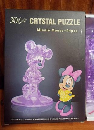 3d кристальний пазл об'ємний disney мінні маус 44 деталі фіолетовий crystal puzzle мінні