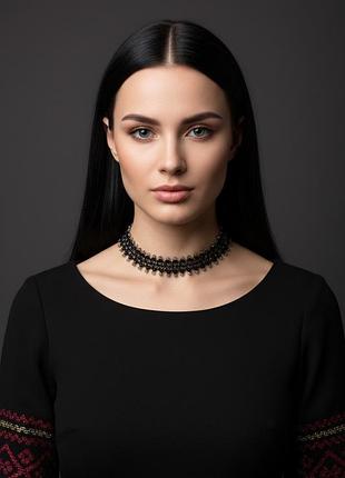Многорядное колье из бисера ручной работы 🖤 8