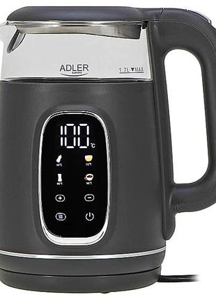 Чайник adler ad 1305 с регулировкой температуры 1.7л gray, электрочайник серый