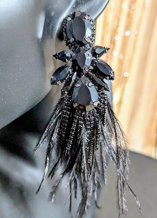 ✨🖤 эффектные вечерние серьги с перьями 5
