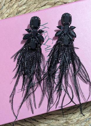 ✨🖤 эффектные вечерние серьги с перьями 6