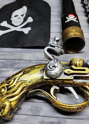 Пират детский 7 предм: шляпа+пистоль (звук)+кинжал+ножны+подзор.труба+крюк+наглазник 5