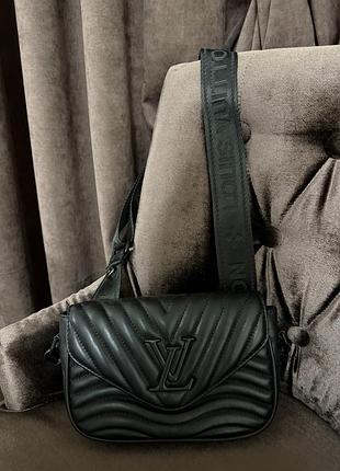 Женская сумка кросс-боди louis vuitton new wave multi pochette (версия total black) из стеганой кожи с волнообразным узором