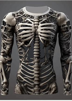 Костюм-футболка 3d скелет с черепами мужская р-р м с длинным рукавом