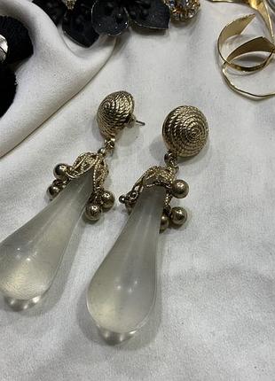 🌟✨ винтажные массивные серьги-подвески с матовыми акриловыми каплями в стиле 80s / brutalist boho (vintage frosted lucite teardrop errings)