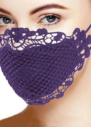 Маска ажурная кружевная фиолет трикотаж, ткань, шитьё. мод 1
