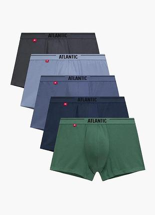Комплект мужских боксеров спортивного кроя низкой посадки atlantic 5smh-004 5-пак графитовый/ голубой/ деним/ индиго/ зеленый m