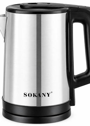 Електричний чайник sokany sk-sh-1060 3.0 л 1500 вт, нержавіюча сталь, поворотна база 360°