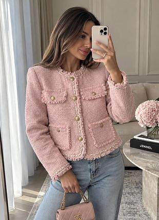 Твідовий жакет рожевий неймовірно естетичний chanel