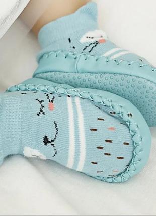 🧦👶 детские носки-чешки из хлопка 🌿тапочки бирюзовая кошка, 11