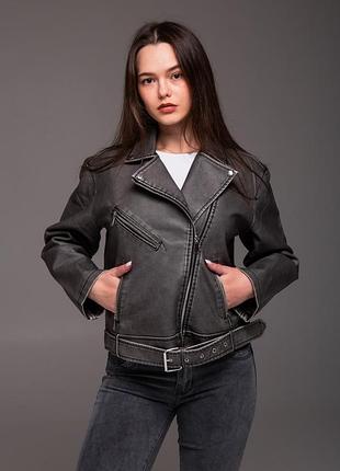 Женская куртка косуха из экокожи серая графит р. s, m, l, xl