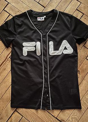 Черная бейсбольная трикотажная рубашка в сеточку от бренда fila