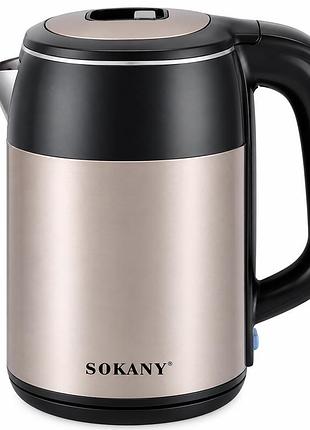 Електричний чайник sokany sk-sh-1051, 2000 вт, 2.5 л, дисковий нагрівальний елемент, led-підсвітка, сірий