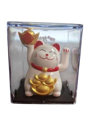 Статуэтка фен-шуй манэки нэко на солнечной батарее белая 5 см