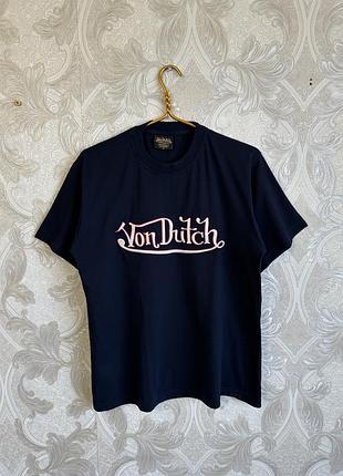 Темно синя базова майка поло теніска мерч джерсі чоловіча ретро футболка von dutch classic script logo t-shirt y2k оригінал розмір m