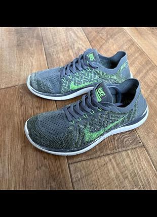 Беговые кроссовки nike free 4.0 flyknit серо-зеленые 42 р