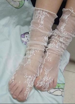 Носки ажурные белые сетка фатин женские