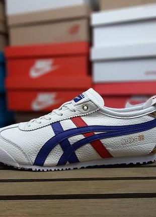 Женские кроссовки asics onitsuka tiger mexico 66 белые с синим и красным