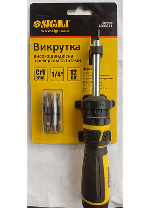 Отвертка с реверсом высокоскоростная sigma mega 4009821 с набором бит 12 шт cr-v [1]