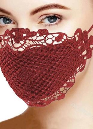 Маска ажурная кружевная бордо трикотаж, ткань, шитьё. мод 1