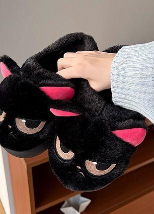 🐱 теплые домашние тапочки "котик" 🖤 2