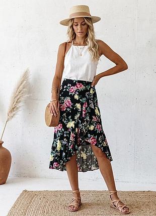 Асиметрична  міді спідниця з квітковим принтом bershka 🌸