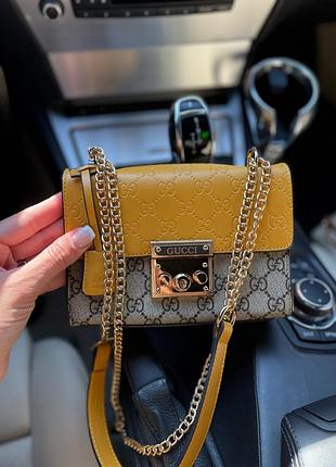 Женская мини сумка 18х13х5 см с кожи gucci маленькая кожаная сумочка с ремешком на плечо от гуччи