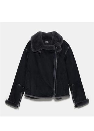 Ультрастильна дубленка-авіатор zara (чорна, в ідеалі)