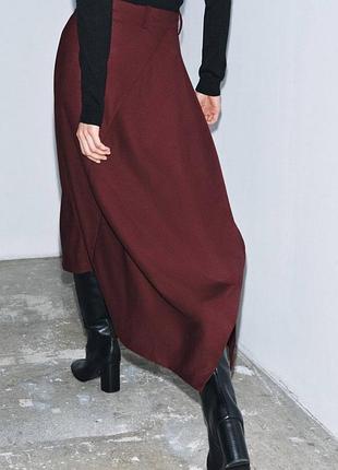 Асиметрична бордова спідниця бренду zara, нова з бірками 2