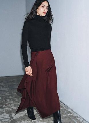 Асимметричная бордовая юбка бренда zara, новая с бирками