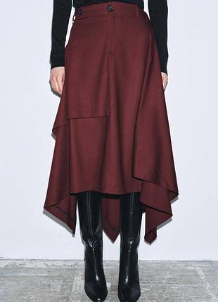 Асиметрична бордова спідниця бренду zara, нова з бірками 3