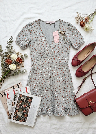 Новое серое платье miss selfridge petite с цветочным принтом и рукавами-фонариками
