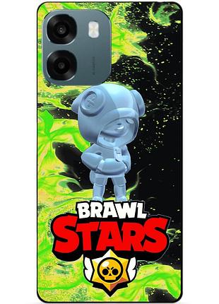 Чехол силиконовый бампер для oppo a6 с героем бравл леон серебряный brawl