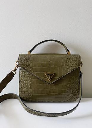 Темно-зелена шкіряна сумка guess