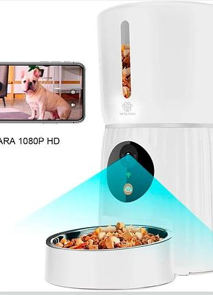 Умная автоматическая кормушка для домашних животных pet & tech с wi-fi и hd камерой