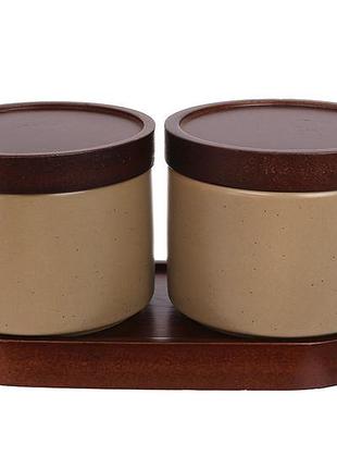 Набор банок 2шт для хранения на подставке 18*8.8*9см, natural serving grey