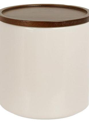 Контейнер для зберігання з деревяною кришкою 9*9*9 5см, natural serving cream