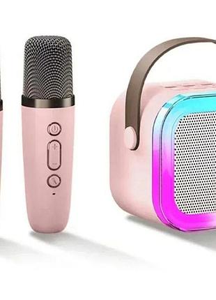 Набор детский караоке два беспроводных микрофона/колонка rgb подсветки bluetooth