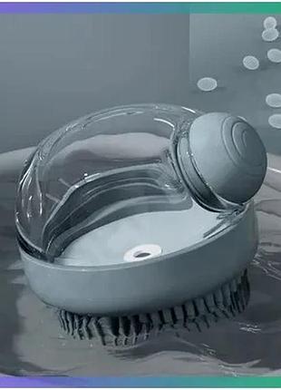 Силиконовая массажная щетка с дозатором semi cleaning device для мытья животных серого цвета для собак sku_cn14539