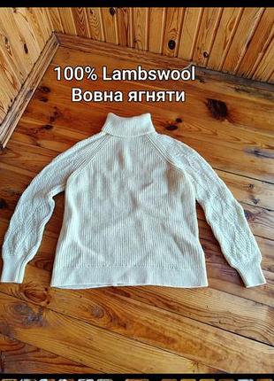 Теплий светр-гольф woolovers із 100% вовни ягнят (lambswool) розмір м колір вершкового масла лимонний жовтий