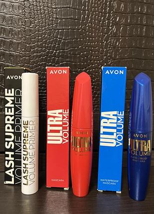 Лот туші для вій, праймер для вій avon lash supreme volume primer, avon ultra volume mascara, avon ultra volume waterproof mascara